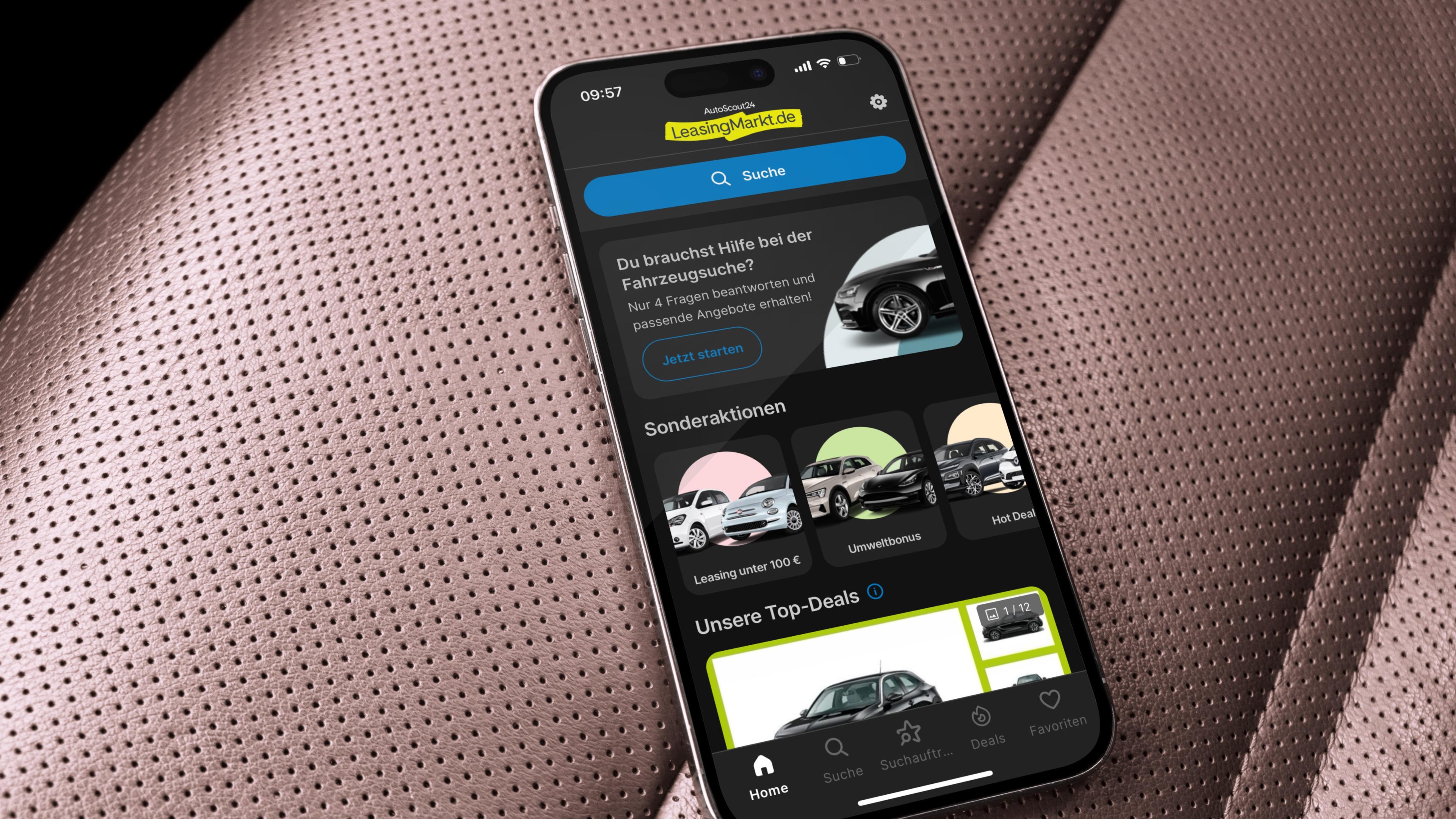 leasingmarkt.de App auf Autositz