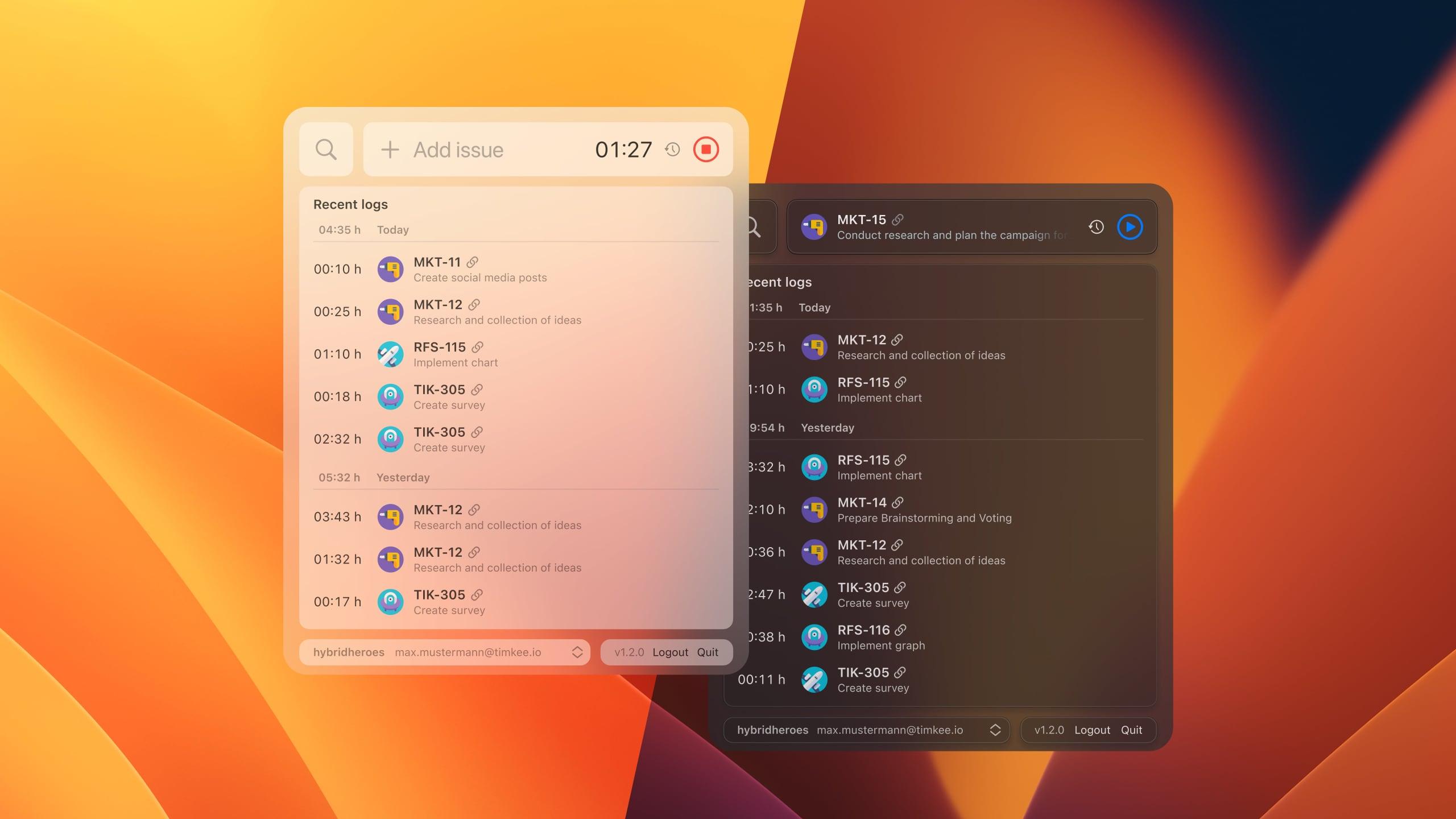 Timkee App in light und dark mode