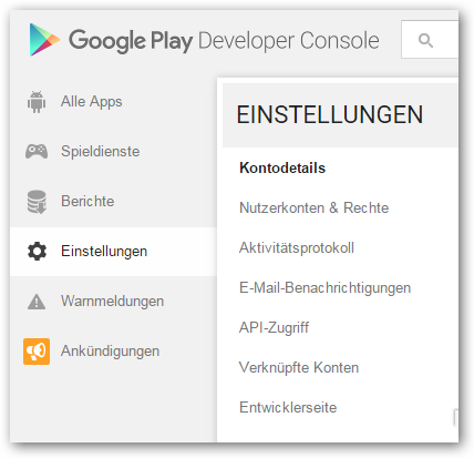 Das Lizenztest-Menü ist in den Tiefen der Google Play Developer Konsole versteckt