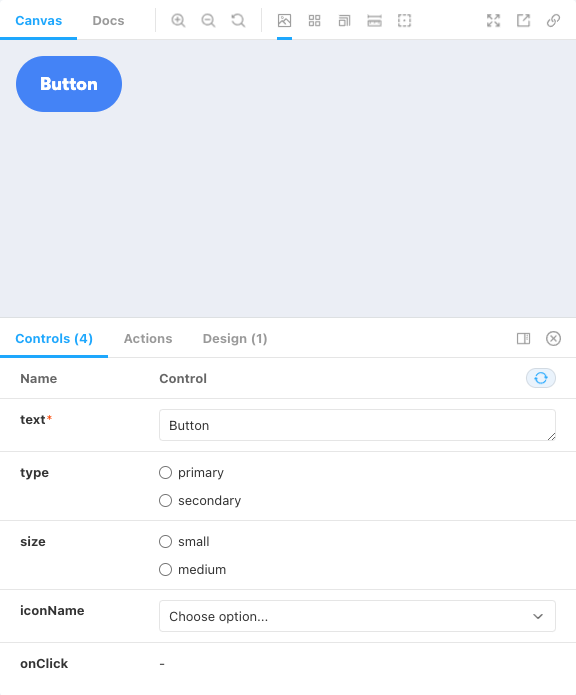 Storybook canvas - controls